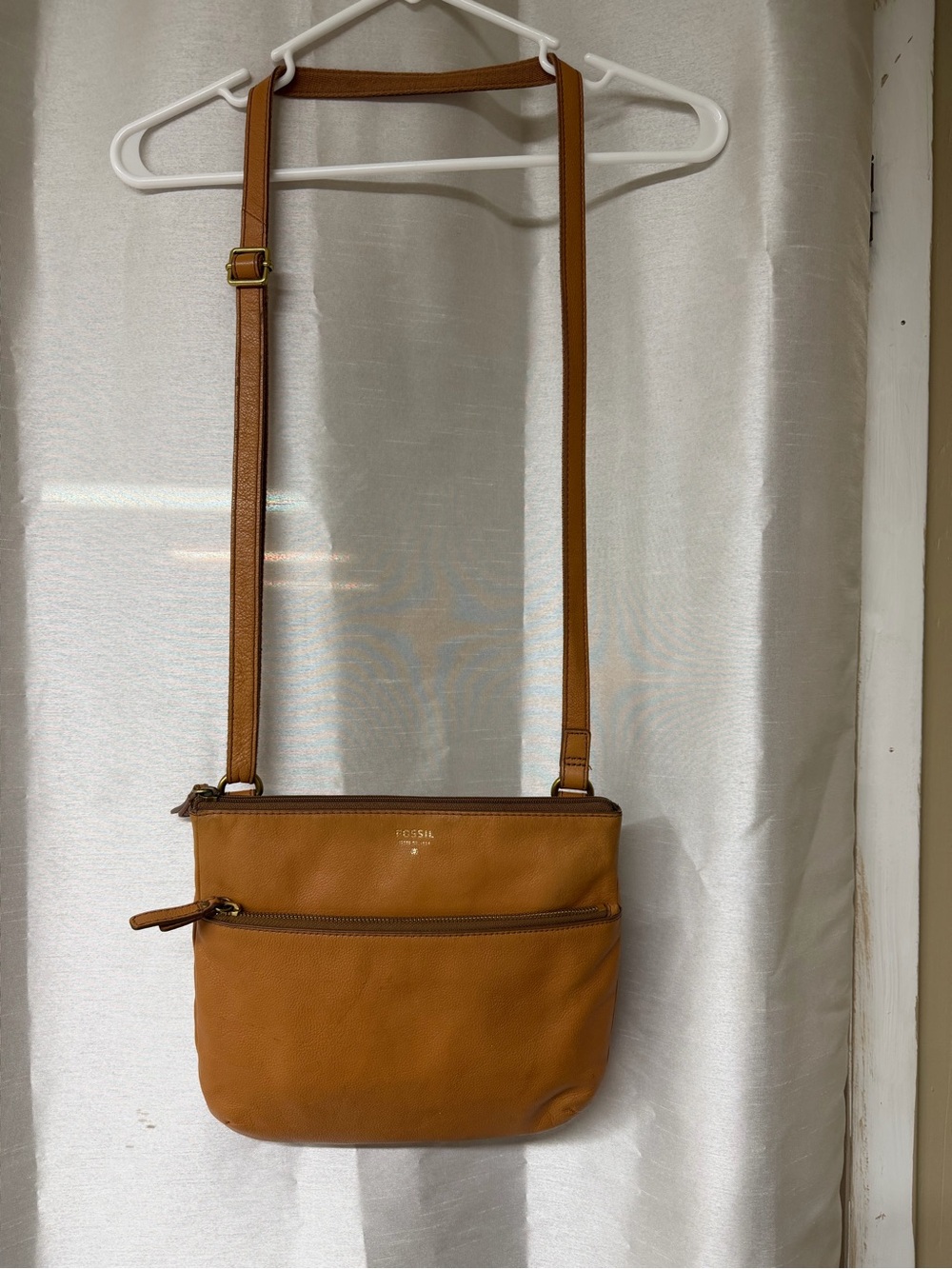 Fossil Cognac Leather Slim Crossbody Bag
